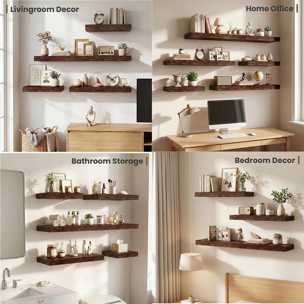 Vivelove Deep Floating Shelves 48x12” Set of 2, Rustic Brown