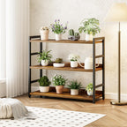 NUMENN Wide Bookshelf, 3 Tier Freestanding Shelving Unit, Vintage | Metal Frame & Wood Shelves, Falling Prevention Baffle, Open Storage Bookcase for Bedroom, Living Room & Home Office