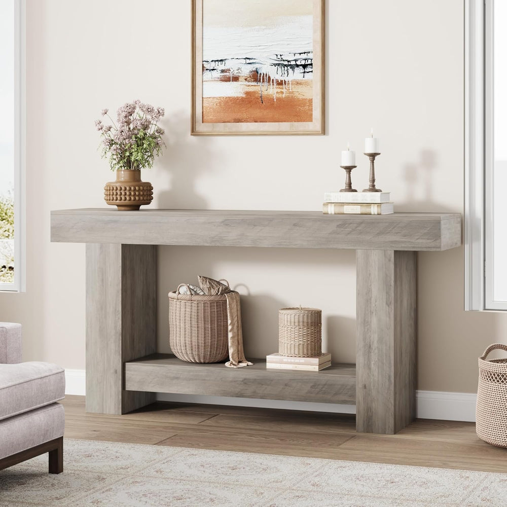 GarveeHome Entryway Console Table, Farmhouse 2-Tier Entryway Table, Long Sofa...