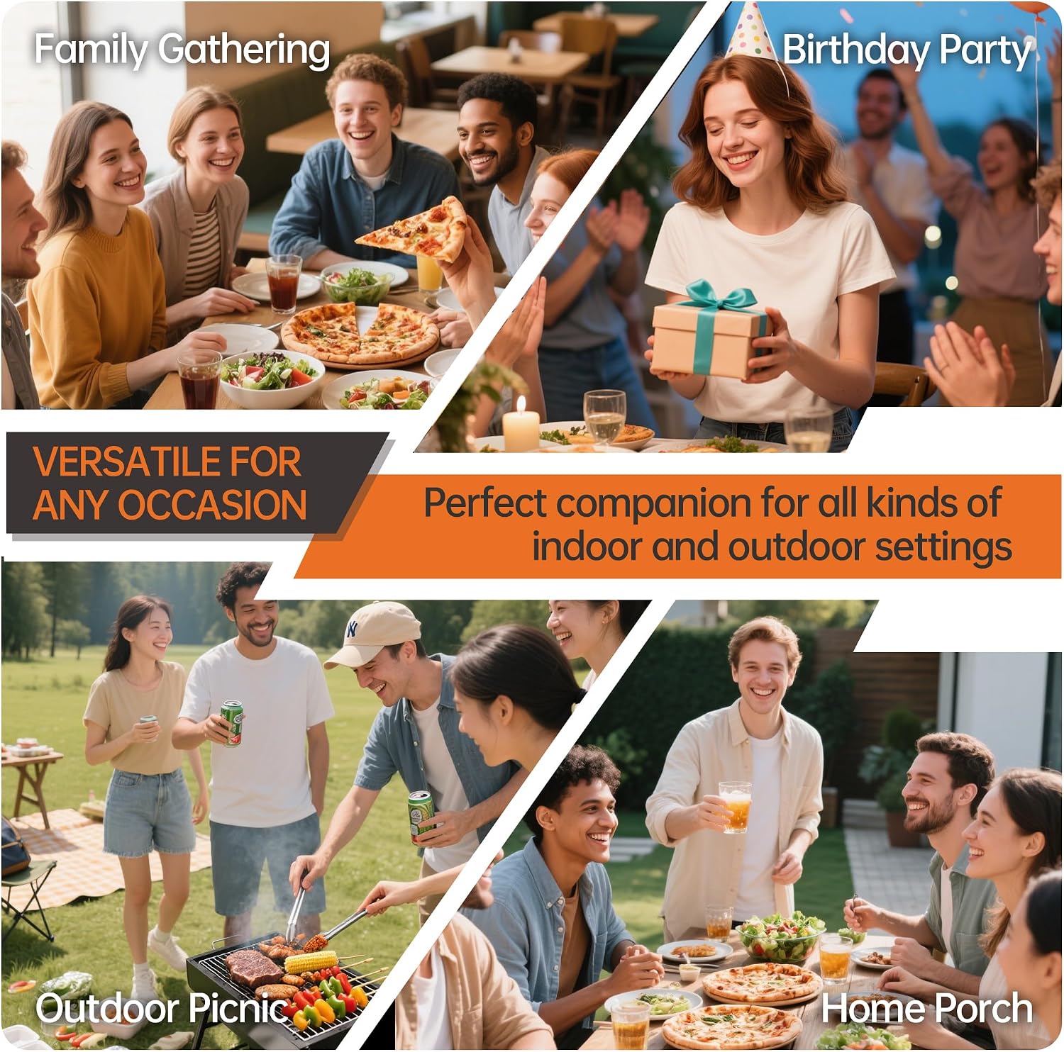 VSOAEIL Set of 2 6 Foot Folding Table for Indoor Outdoor, Portable Heavy Duty Fold-in-Half Utility Plastic Foldable Dining Table with Carrying Handle for Picnic, Camping and Party, 2 Pack White