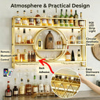 39 Inch Bar Shelves Wall Mounted Wine Rack with LED Light | 3 Tier Large Capacity w/Wine Glass Holder, Liquor Bottle Display Shelf, for Modern Home Bar Restaurant