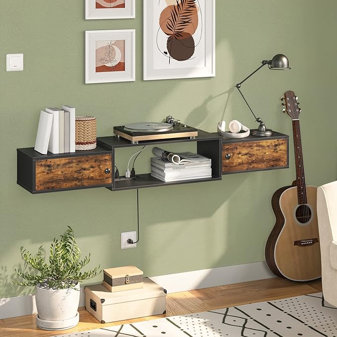 HOOBRO 55" Floating TV Stand with Power Outlet, Modern Wall Mounted Medi...