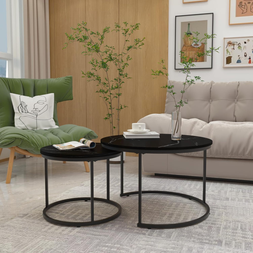Nesting Coffee Table Set of 2 Round Side Tables, 27.6 Inch Marble Top Coffee ...