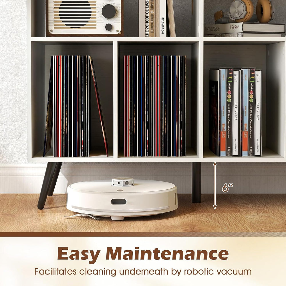 LOKO Large Record Player Stand, Vinyl Record Holder with Built-in Power Outle...