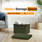 16.5 Inch Small Rectangular Storage Ottoman, Collapsible Footrest | Linen Fabric, Hidden Storage, Foldable Footstool with Padded Lid, Compact Size for Living Room, Bedroom and Dorm, Olive Green