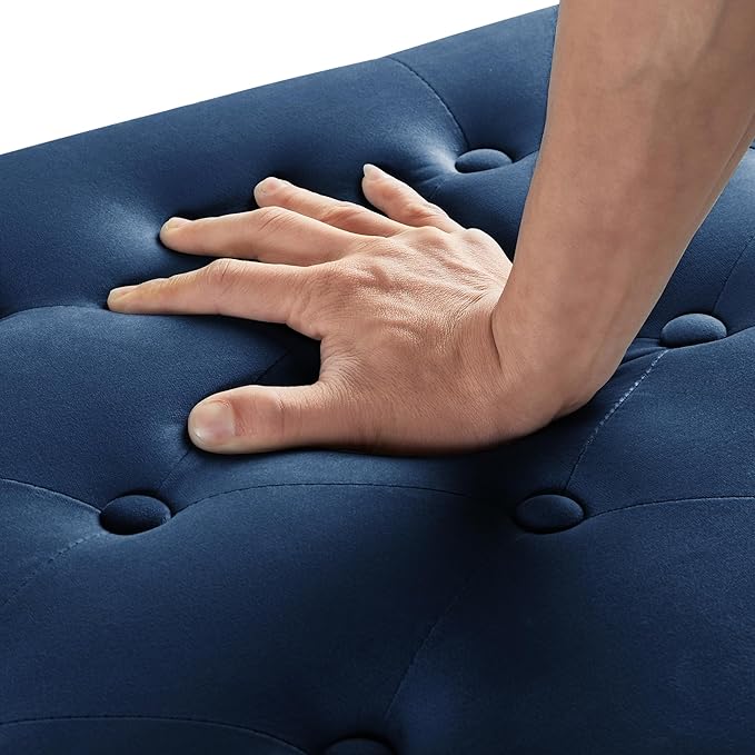 Velvet Storage Ottoman with Armrests and Nails Trim,Entryway Living Room Soft Padded Seat,Bed Bench Bedroom End of Bed,Navy (48”L X 18.5” W X 22” H)