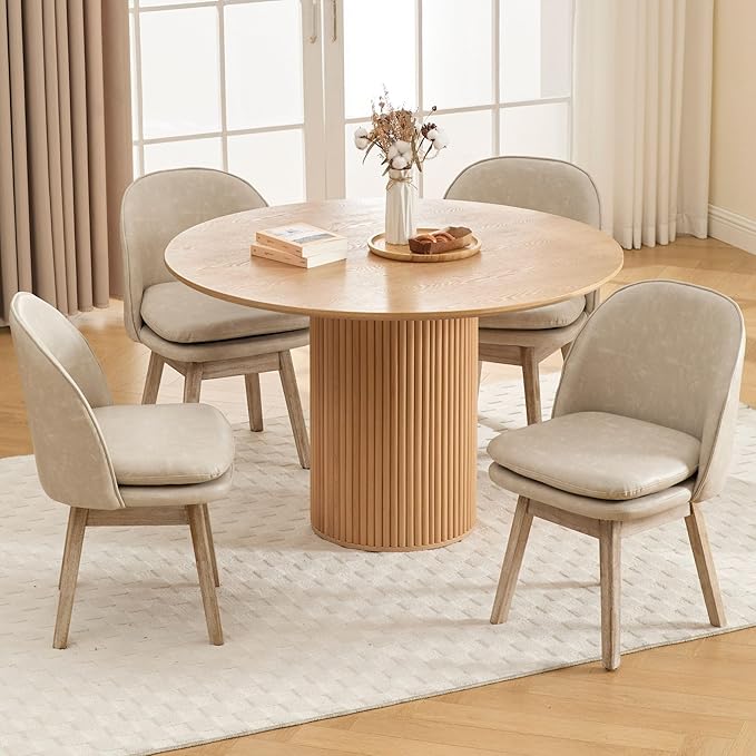 Upholstered Dining Chairs Set of 2, Modern Faux Leather Dining Room Chairs with Solid Wood Legs & Double-Padded Seat, Swivel Accent Desk Chair for Kitchen Dining Room Restaurant - Pebble Grey