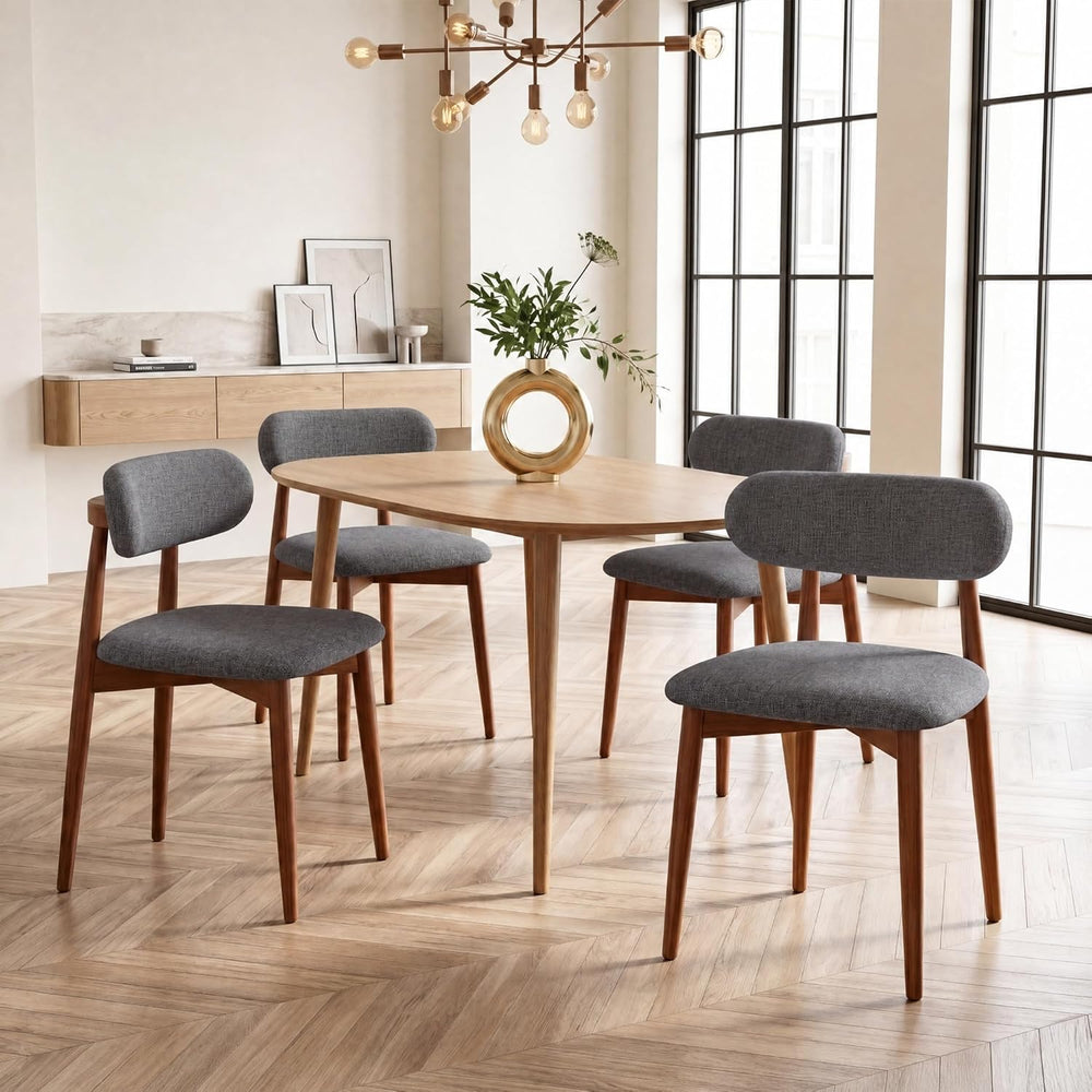 Solid Wood Dining Chairs Set of 4, Mid‑Century Modern Square Seat Cushion Cha...