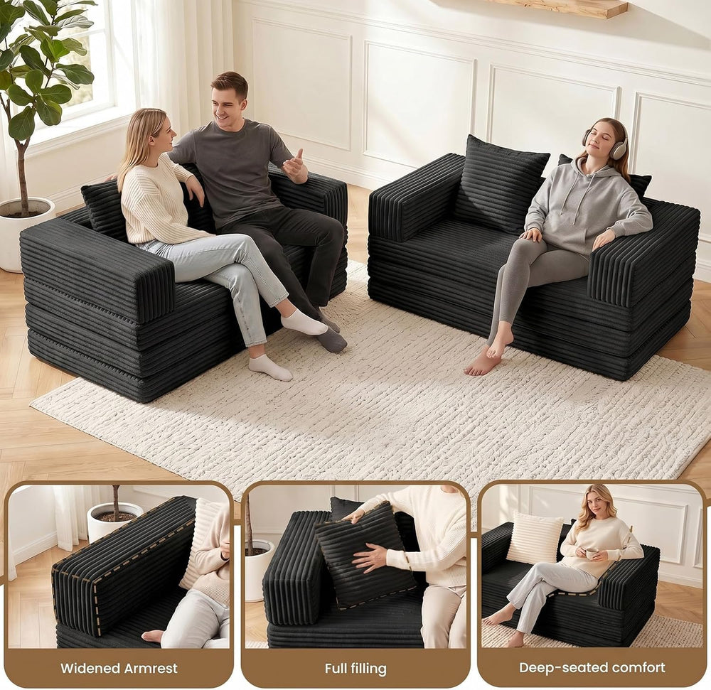 Loveseat Sofa Bed,Small Couch Bed Futon Sleeper Sofa,Convertible Pull Out Cou...