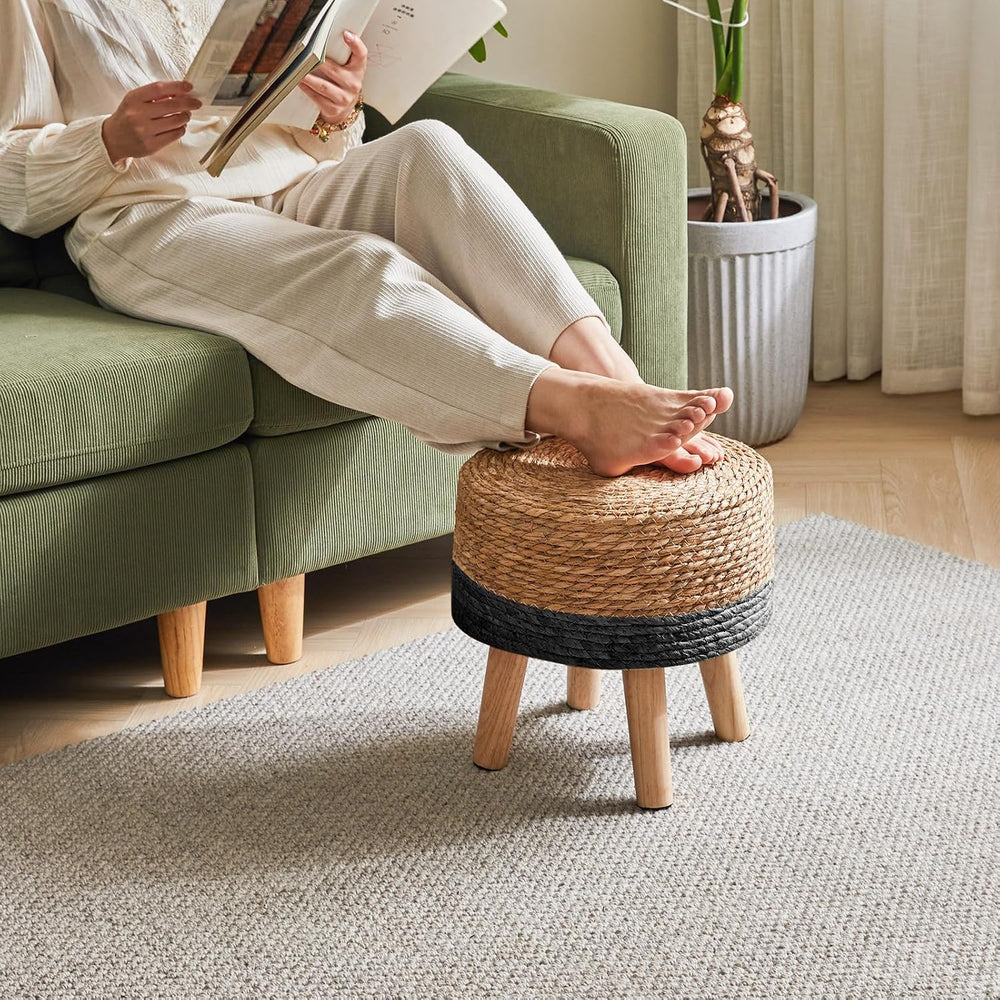 YMYNY Foot Stool, 12.6" Small Ottoman, Natural+Black,HBD027B | Natural S...