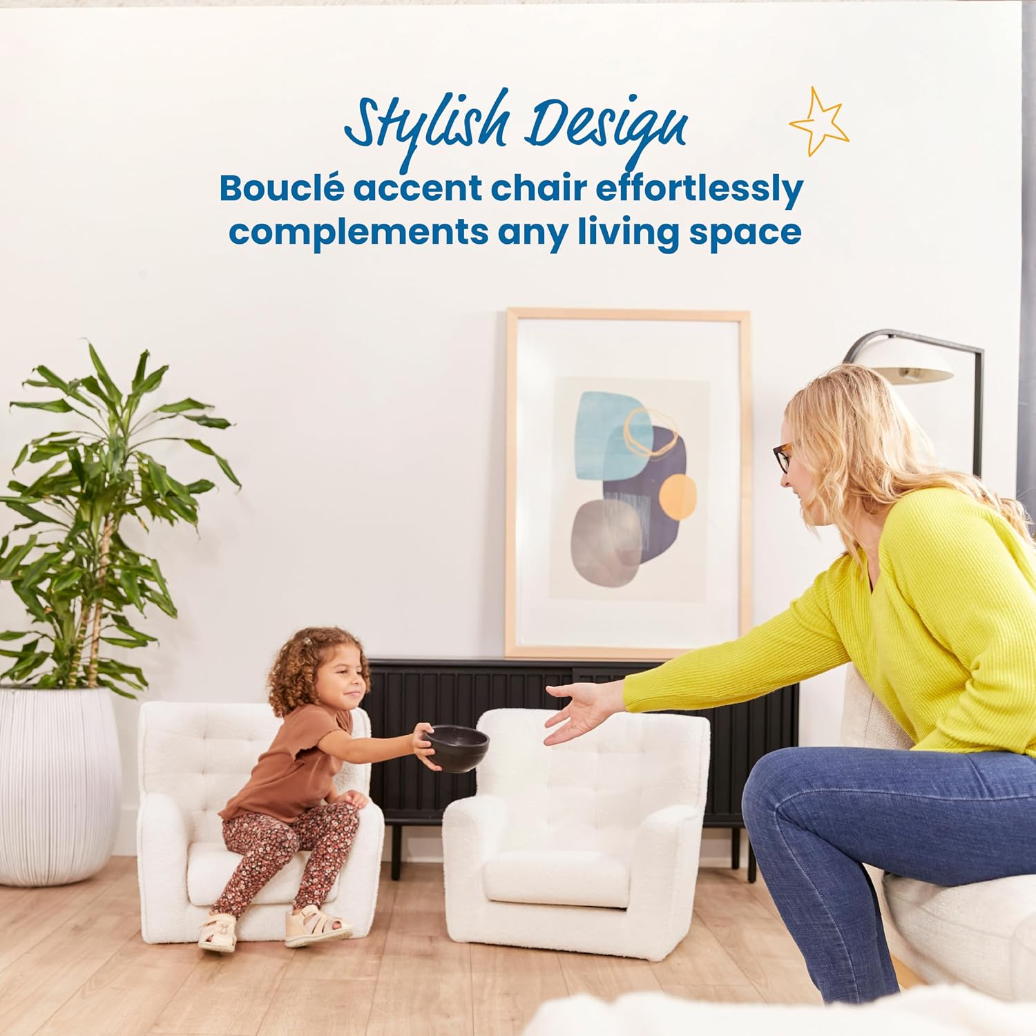 ECR4Kids Mila Sherpa Toddler Arm Chair with Removable Wooden Legs, Kids Furniture, White | Durable wood frame & high-density foam, 1-5 years, 60 lb capacity, soft sherpa fabric, gently curved back, adjustable glides