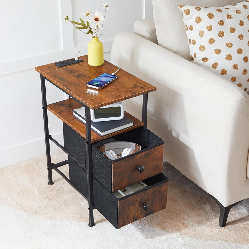 HOOBRO End Table with Charging Station, Set of 2 Narrow Side Tables, Nightsta...