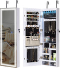 Tektalk Jewelry Cabinet with 3 Groove Mirror Lamps, Full Length Mirror, Wall/Door Mounted Jewelry Armoire Organizer with 3 Color Outside LED Lights & Interior 6 LEDs Light - White