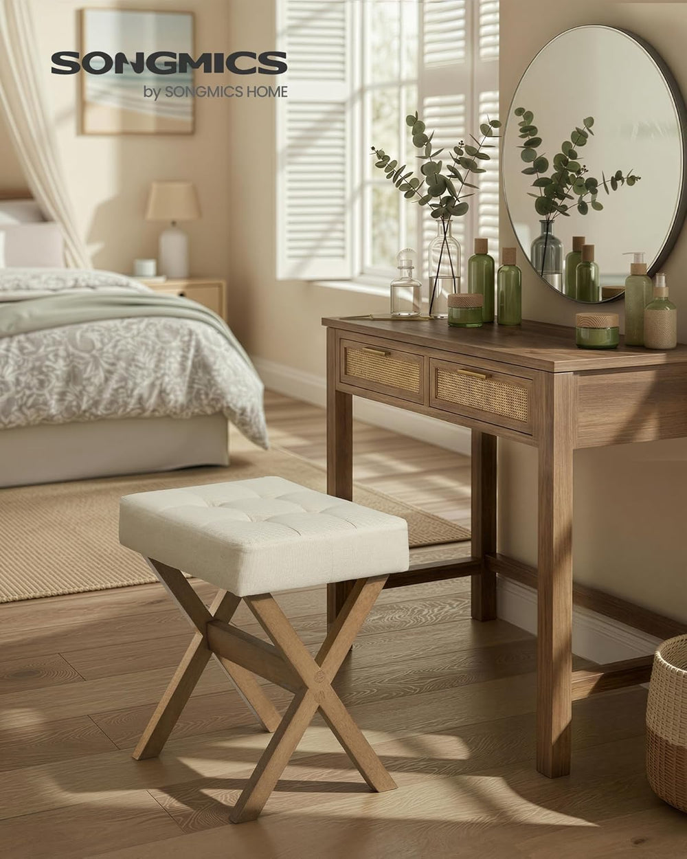 SONGMICS Makeup Stool, Padded Vanity Foot Rest, Solid Wood X Legs | 16.5 x 12...
