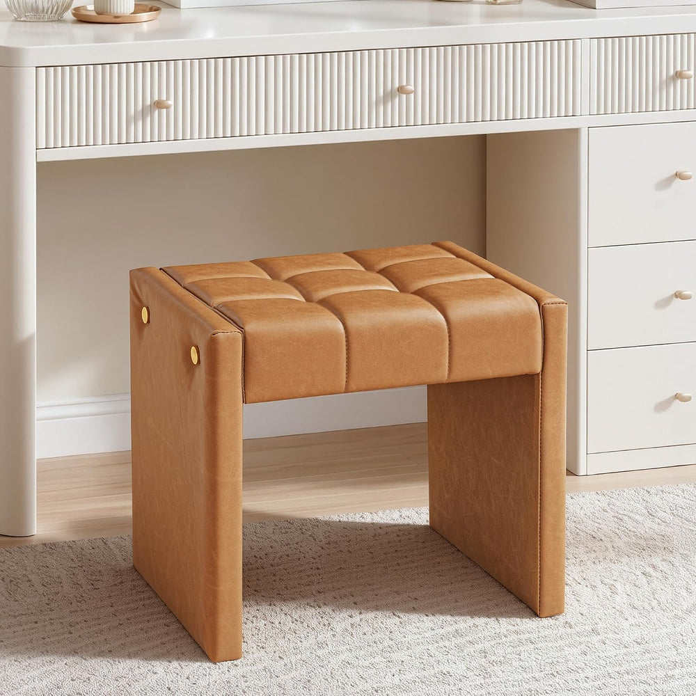 LUE BONA Modern Grid Tufted Vanity Bench Stool, 4.33'' Thick Chenille...