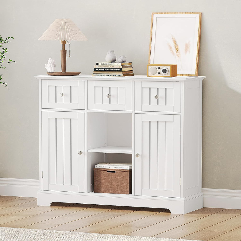 ChooChoo 35.4" Coffee Bar Cabinet with 3 Drawers and 2 Doors, White