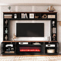 95.5" W Wall Unit Entertainment Center with Bookshelves for TVs up to 80", Modern TV Stand Media Console with Electric Fireplace Cabinets, Adjustable Shelves for Living Room (Black+Brown/F)