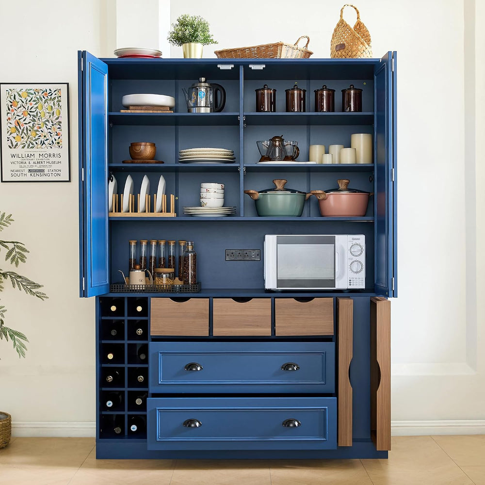 71" Tall Kitchen Pantry Storage Cabinet with 4 Foldable Doors, Freestand...