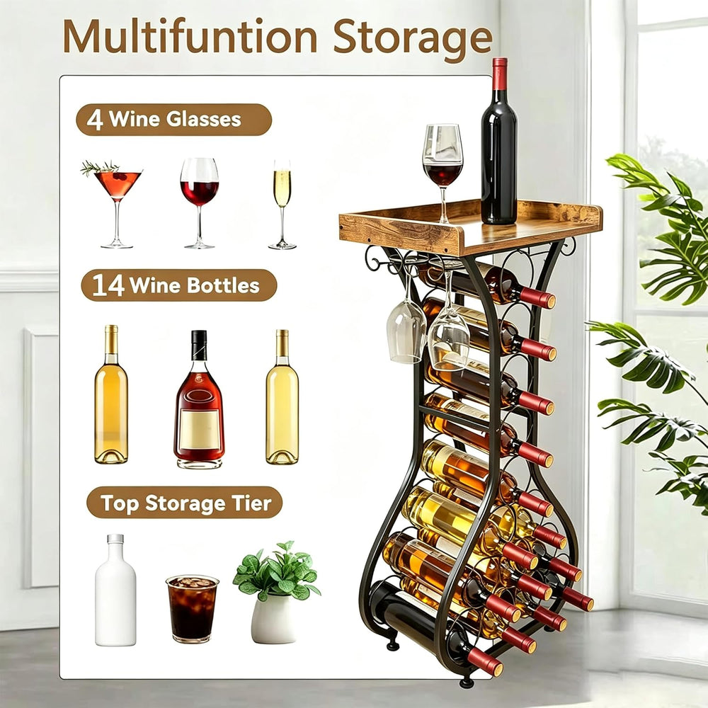 Wine Rack Freestanding Floor, Freestanding Wine Racks with 14 Bottles Wine Gl...