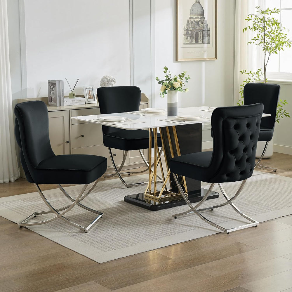 WUTUTUEE Luxury Velvet Dining Chairs, Tufted Upholstered Armless Accent Chair...