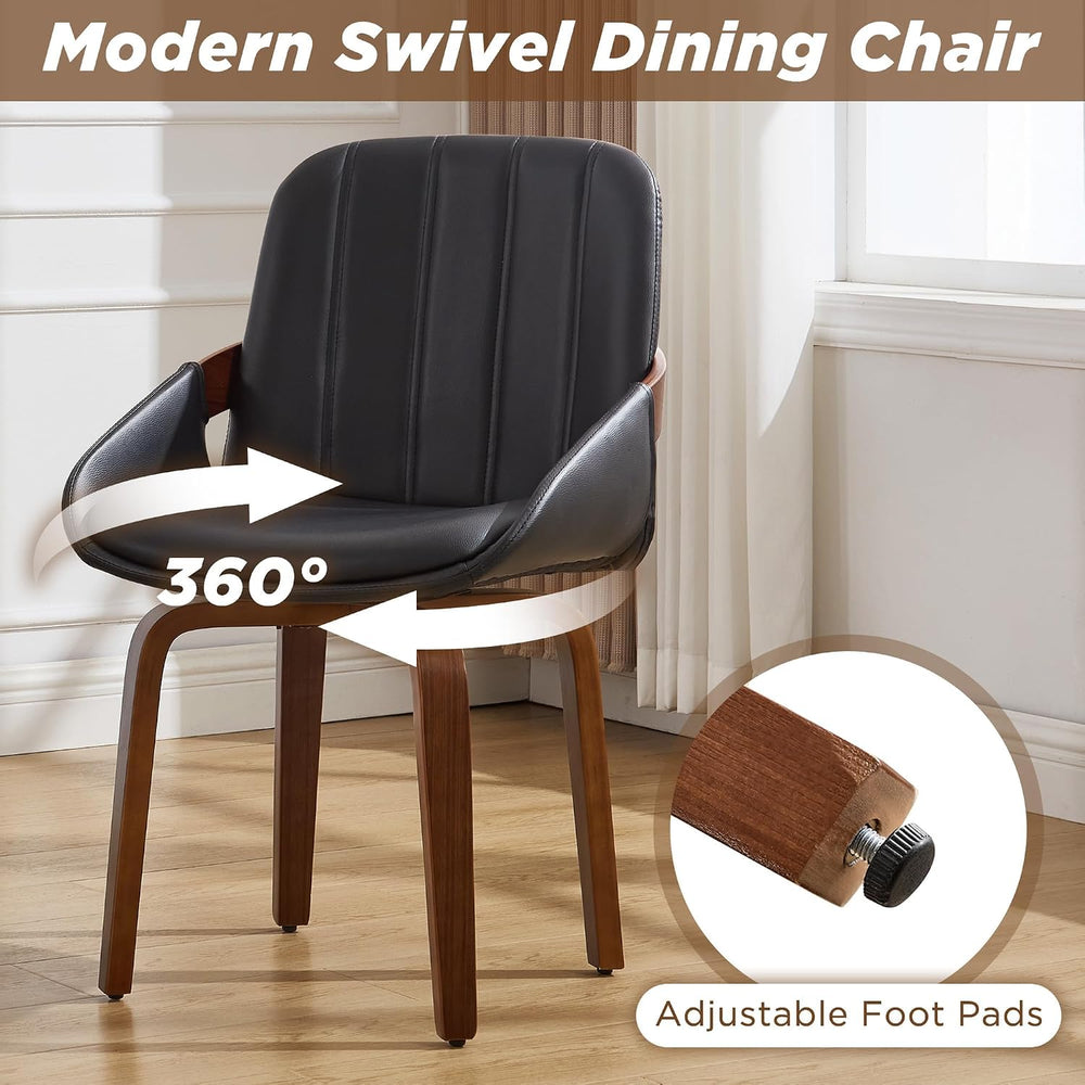Swivel Dining Chairs Set of 6, Black Leather Dining Room Chairs | Mid Century...