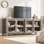 GAOMON TV Stand for 65" with Entertainment Center, Storage Cabinet, 4 Sliding Glass Doors, Mid Century Modern Media TV Console Table for Living Room Bedroom, Grey