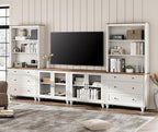 WAMPAT Entertainment Center with Bookshelves with Glass Doors & Drawer, Farmhouse Wall Unit TV Stand for TVs up to 75", Media Console Table for Living Room, Bedroom & Home Theater, White