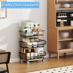 3-Tier Rolling Pantry Floor Organizer, Stackable Pantry Storage Cart with Wheels, Metal Wire Pantry Baskets, Kitchen Fruit Basket Stand, Vegetable Storage Rack for Fruits Snacks Onions Potatoes,1 Pack