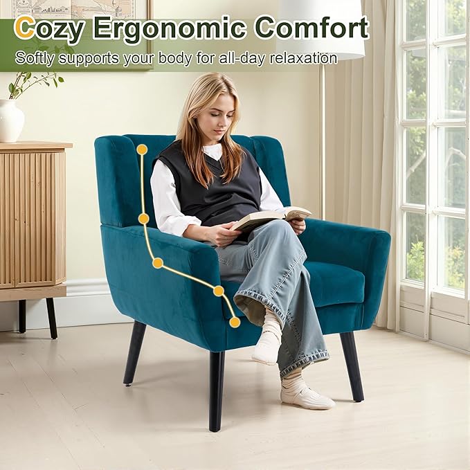 NicBex Modern Accent Chair for Living Room Upholstered Foam Filled Living Room Chairs with Metal Legs Velvet Cozy Lounge Armchair for Living Room Bedroom,Teal