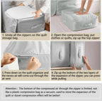 4 Pack Space Saving Comforter Storage Bag with Handle, 3-Layer Compression Blanket Storage Bags Adjustable In 3 Sizes (142L, 107L, 71L), Washable Bedding Organizer For Pillow Duvet Clothing Plush Toy