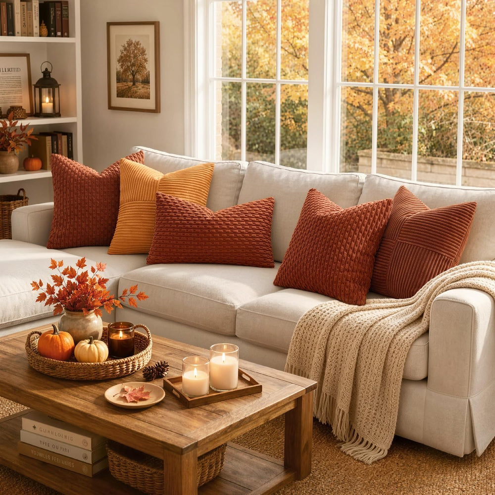 MIULEE Euro Sham Fall Decorative Throw Pillow Covers 22x22 Rust Corduroy