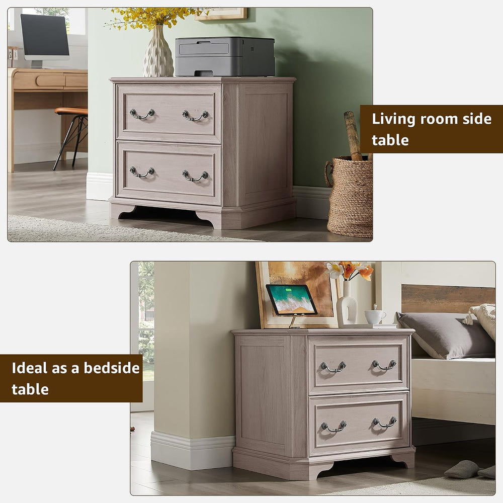 T4TREAM 30" Farmhouse Nightstand Set of 2 w/Charging Station | Large End...