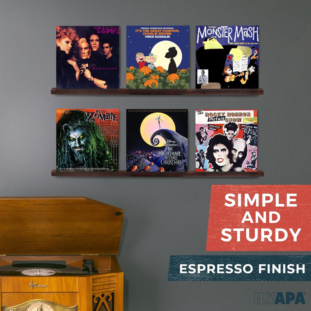Ilyapa Vinyl Wall Mount Record Shelf - 39.5in, Holds 6 Records, Espresso