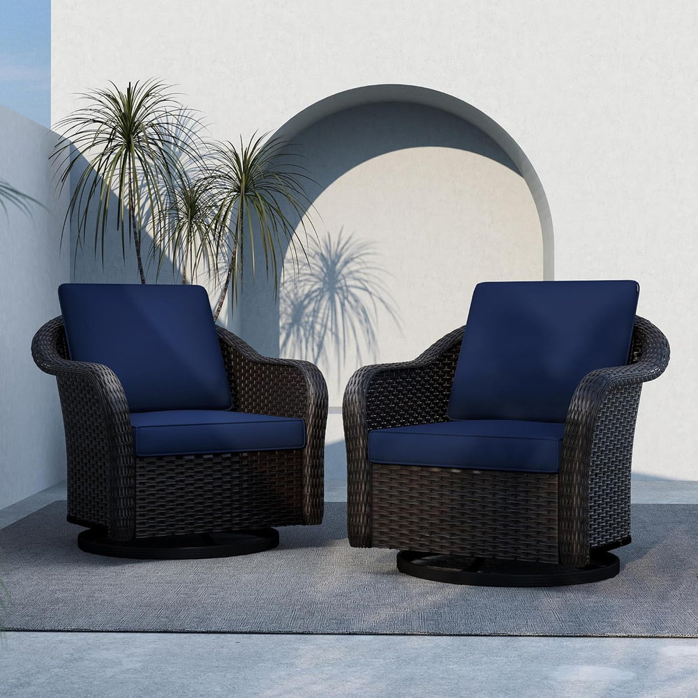 Outdoor Wicker 360 Degree Swivel Glider Rocker Chairs Set, Patio Conversation...