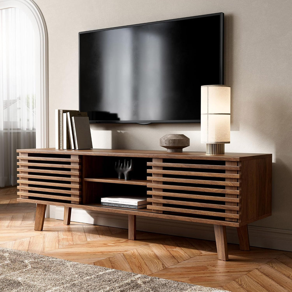 Furniway Living Room Table Sets of 2, Mid Century Coffee Table and TV Stand, ...