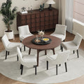 Modern Dining Room Chairs Set of 6 with Mid Back and Wood Legs, Upholstered Kitchen Chairs for Dining Room/Living Room, Beige