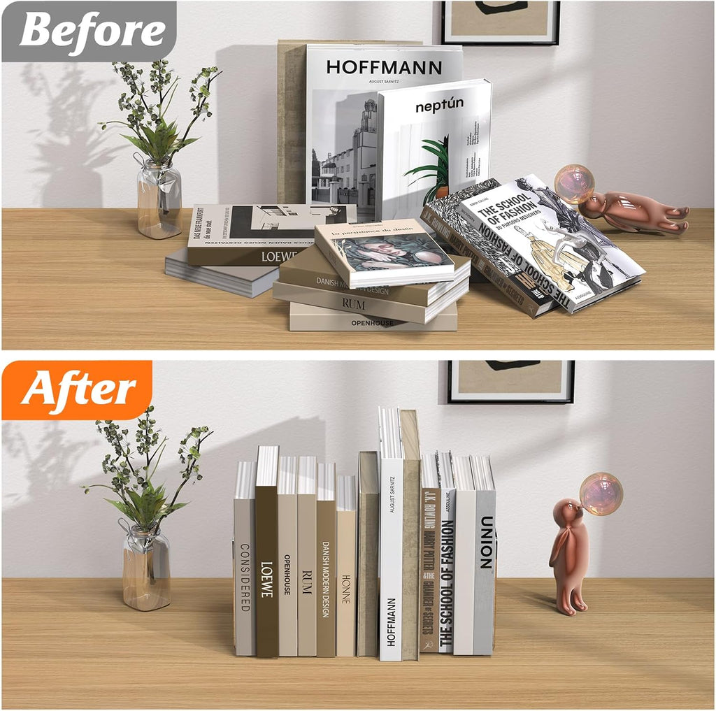 Acrylic Bookends 4 Pcs, Clear Book Ends for Shelves, Transparent Bookend Organizer, Book Holder Stand Decorative, Book Stoppers for Heavy Duty Books, CD, File, Video Games