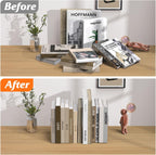 Acrylic Bookends 4 Pcs, Clear Book Ends for Shelves, Transparent Bookend Organizer, Book Holder Stand Decorative, Book Stoppers for Heavy Duty Books, CD, File, Video Games
