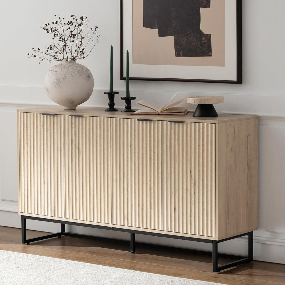 EYYTHUNG Storage Cabinet with 4 Doors, Fluted Sideboard Buffet Accent Cabinet...