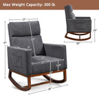 Yaheetech Rocking Chair, Upholstered Glider Chair with Side Pocket, Nursery Chair with High Backrest and Rubber Wood Legs, Rocking Accent Armchair for Living Room Bedroom Nursery, Gray