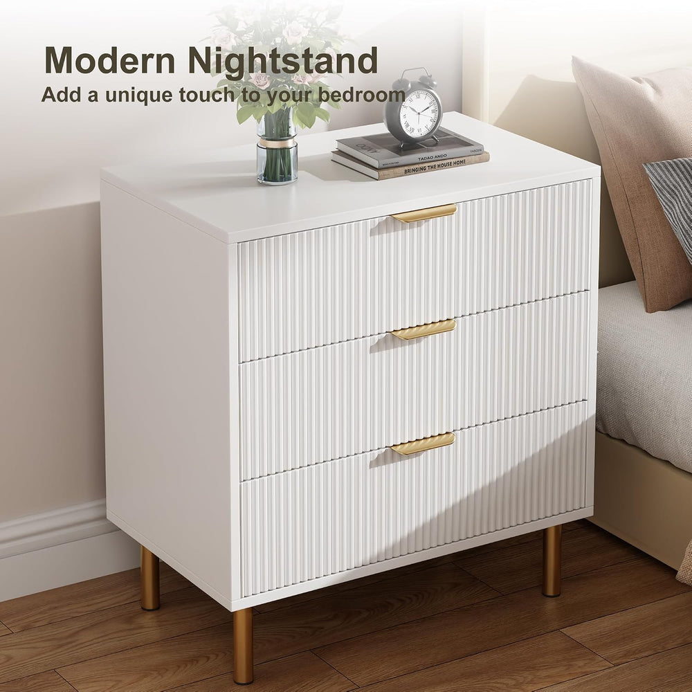 IDEALHOUSE Modern White 3 Drawer Dresser for Bedroom with Gold Handles