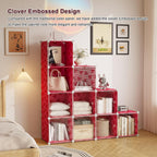 C&AHOME Cube Storage Organizer with Doors, 10-Cube Shelves, DIY Plastic Modular Bookshelf, Closet Clothes Storage Shelving Ideal for Bedroom, Living Room, Clover Embossed, Red