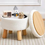 Small Ottoman with Storage, Small Storage Ottoman Round, Sherpa Foot Stool with Legs, Ottomans and Footstools for Living Room and Entryway (White)