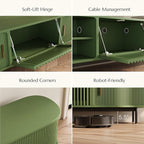 POVISON Fully-Assembled Modern Green TV Stand with Tambour Doors, Fluted TV Media Console for 75 Inch TVs, Sliding Door Entertainment Center with Storage for Living Room (Green, 78.74")