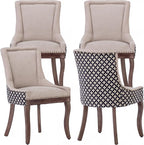Dining Chairs Set of 4, Kitchen & Dining Room Chairs, Fabric Upholstered Dinning Chairs, Sillas De Comedor, Nailhead Trim, Wood Legs (Beige, Pattern, 4 Pcs)