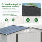 8x6 FT Outdoor Storage Shed with Windows, Metal Sheds & Outdoor Storage with Lockable Door and 4 Vents, Outside Storage Shed Waterproof for Backyard, Patio, White+Gray