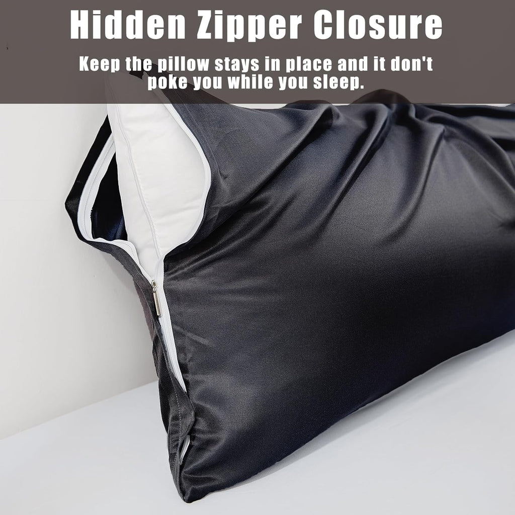 TELUS Body Cooling Pillow Case Cover, Bamboo Rayon Pillowcases with Zipper Closure, Cool and Breathable Pillow Case for Hot Sleepers and Night Sweats, 20x54 inches, Black, 1 Pack