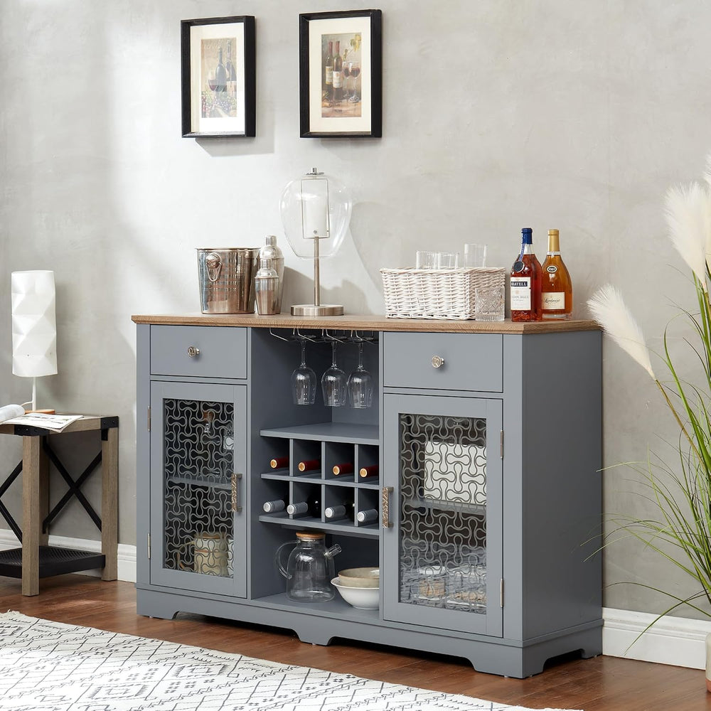 Modern Farmhouse Buffet Cabinet, Sideboard with 2 Drawers and Elegant Glass D...