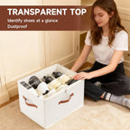 2-Pack Shoe Organizer for Closet, Foldable Shoe Storage Container with Adjustable Dividers & Clear Lid, Holds Up to 12 Pairs, Space-Saving Shoe Boxes, White