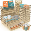 25 PCS Drawer Organizer Set, 5 Varied Size Bathroom and kitchen Drawer cabinet organizer Trays, Clear Storage Bins for Makeup, Jewelry, Utensils and Gadgets, Champagne